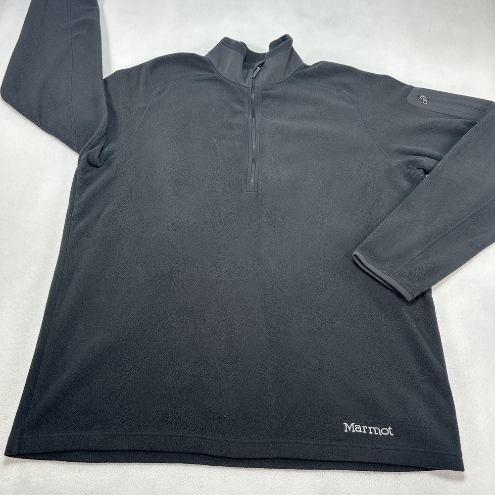 Marmot Polartec Pullover Mens XL Black 1/4 Zip Fleece Sleeve Pocket Hiking